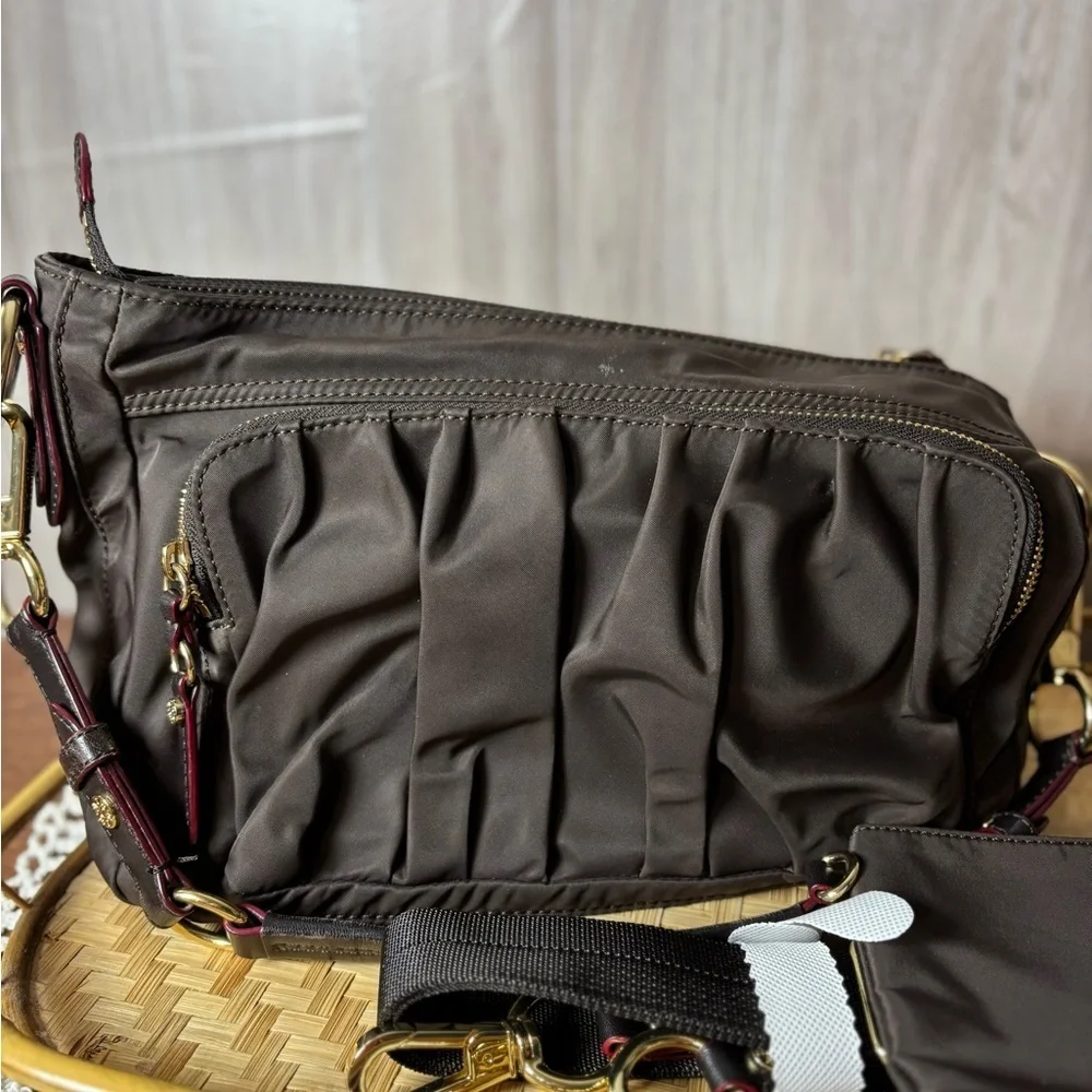 MZ Wallace Paige Nylon Chic Brown Crossbody Bag